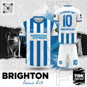 Mẫu Áo Đấu Brighton Home Kit Màu Trắng Phối Xanh Bích Thanh Lịch Thể Thao