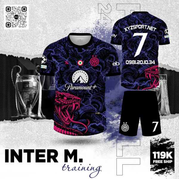 Mẫu Áo Tập Inter Milan Màu Đen – Phá Cách Với Họa Tiết Rắn Hồng