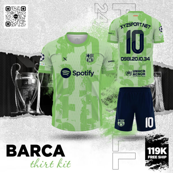 Mẫu Thiết Kế Áo Đấu Barca Third Kit 2024 Màu Xanh Chuối