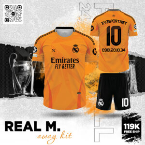 Áo Đấu Real Madrid 2024 – Away Kit Màu Cam Năng Động
