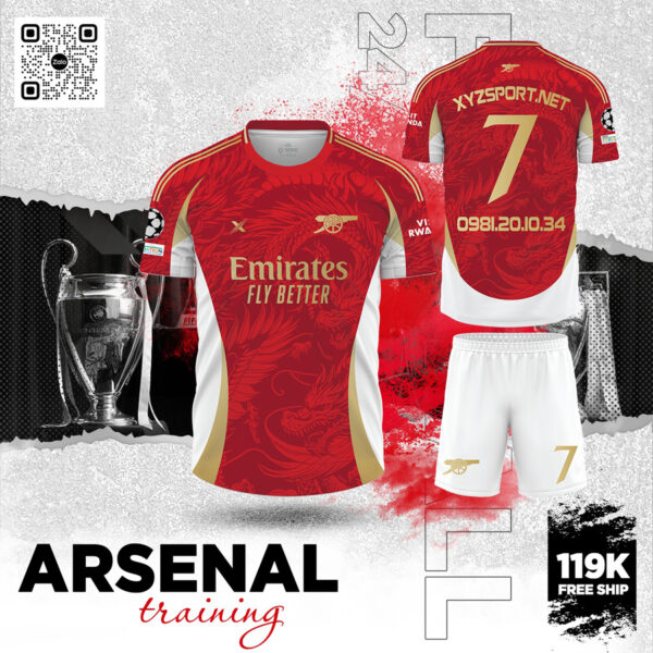 Áo Đấu Arsenal Training Màu Đỏ – Thiết Kế Họa Tiết Rồng 3D Sang Trọng