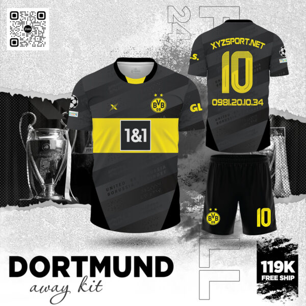 Áo Đấu Dortmund Sân Khách 2025 Màu Xám Chì Cá Tính