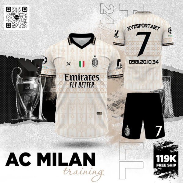 Bộ Đồ Thể Thao AC Milan Training Màu Kem Sang Trọng