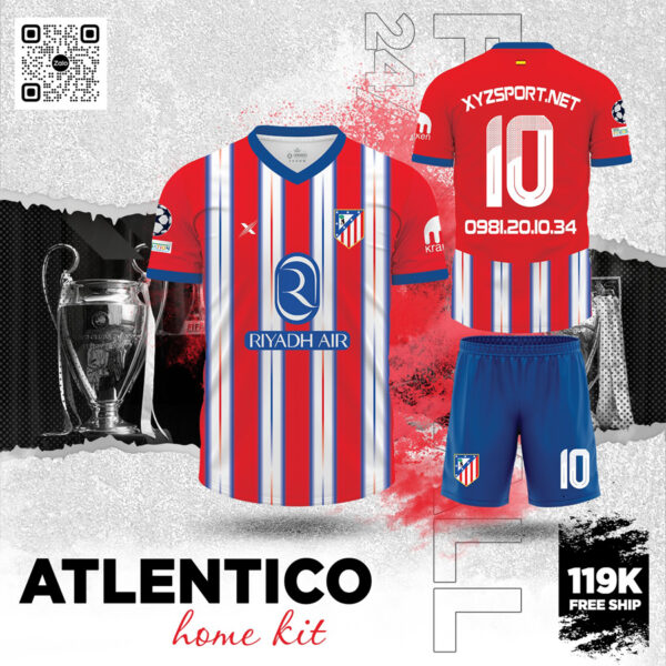 Mẫu Áo Đấu Atlentico Home Kit 2024 Màu Đỏ Xanh Cá Tính