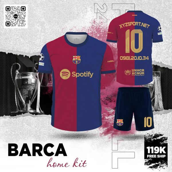 Mẫu Áo Barca Home Kit 2024 Màu Đỏ Đô Năng Động