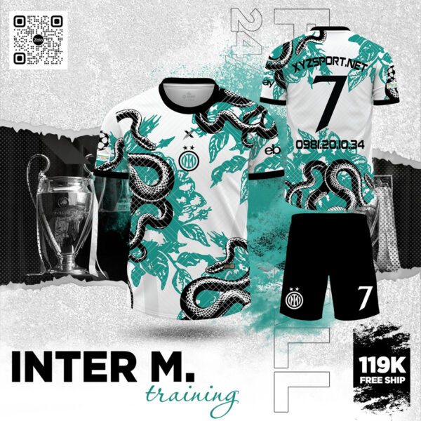 Áo Bóng Đá INTER M. Training Màu Trắng Đen Phối Xanh Ngọc
