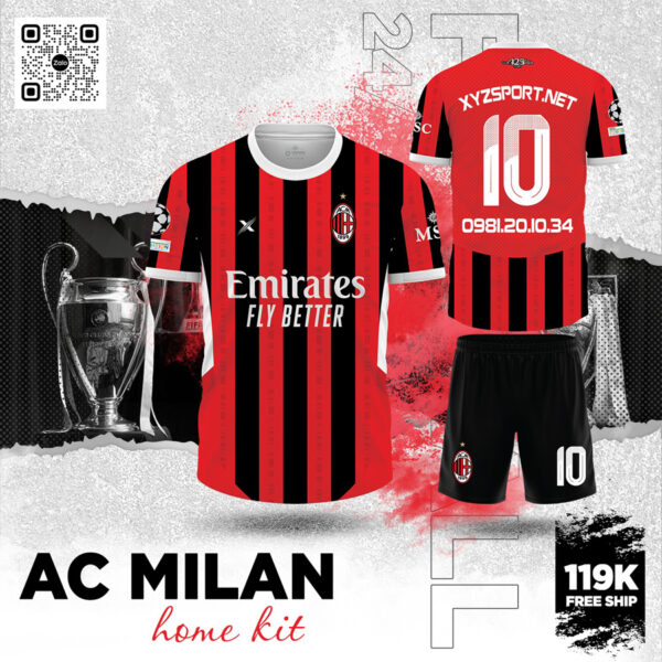 Áo Đấu AC Milan Sân Nhà 2024 Màu Đỏ Đen Truyền Thống