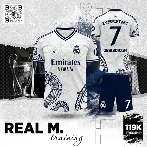 Áo CLB Training Real Madrid Màu Trắng Họa Tiết Rồng Châu Á