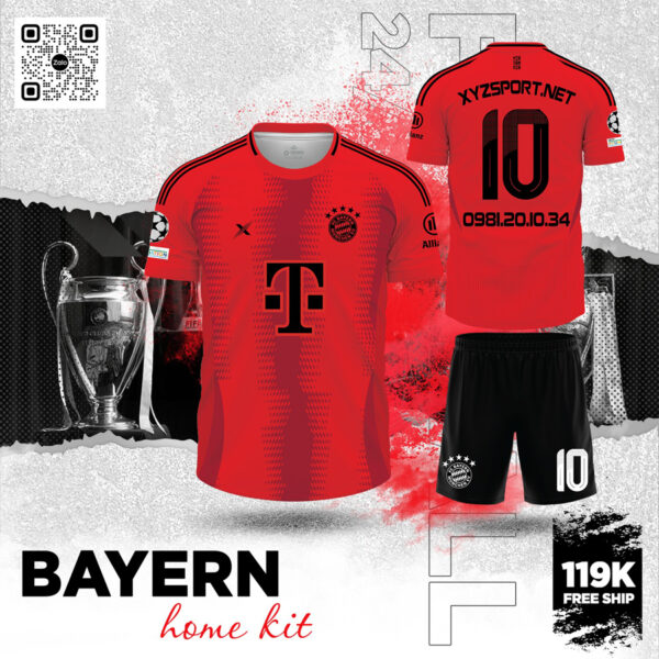 Mẫu Áo Bóng Đá Bayern Munich Màu Đỏ Truyền Thống - Home Kit 2025