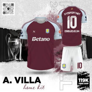 Mẫu Áo Đấu Aston Villa Home Kit Màu Đỏ Rượu Vang 2025