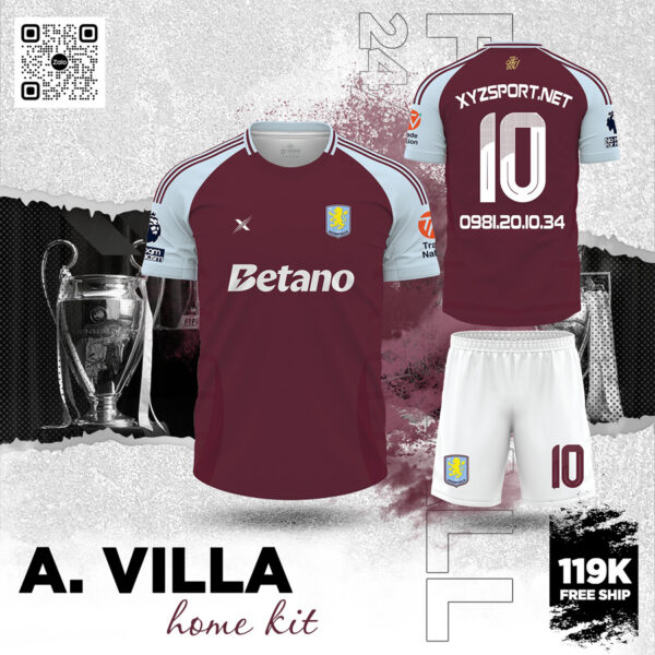 Mẫu Áo Đấu Aston Villa Home Kit Màu Đỏ Rượu Vang 2025