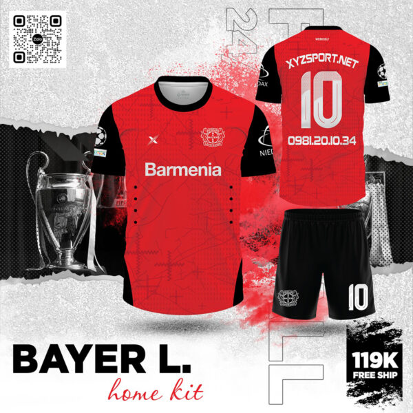 Mẫu Áo Đấu Bayer Leverkusen 2024 Home Màu Đỏ Đam Mê