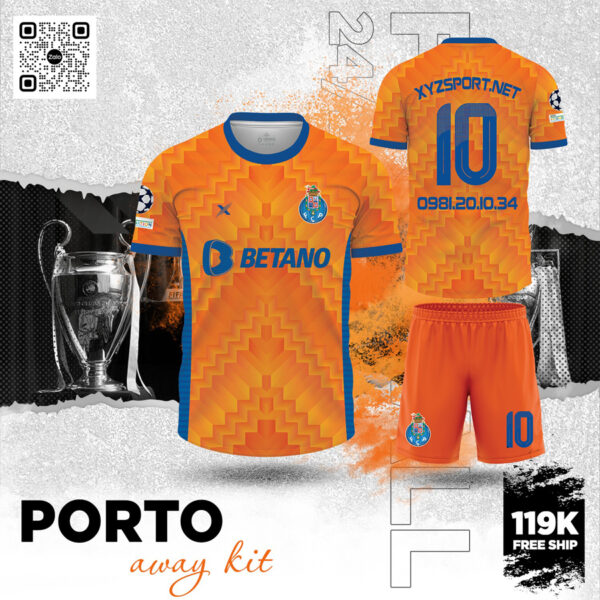 Thiết Kế Mẫu Áo Porto Away Kit 2024 Màu Cam Rực Rỡ Cá Tính