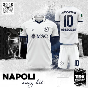 Quần Áo Bóng Đá Napoli Away 2024 Màu Trắng Tinh Khôi Phối Tím Than