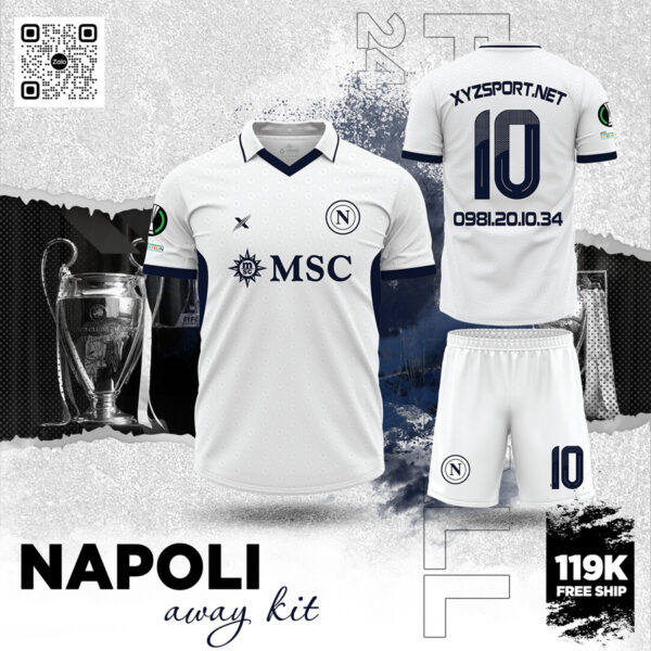 Quần Áo Bóng Đá Napoli Away 2024 Màu Trắng Tinh Khôi Phối Tím Than