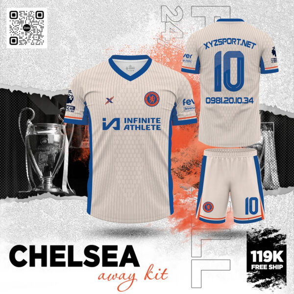 Thiết Kế Áo đấu Chelsea Away Kit 2024 Màu Kem Phối Xanh Bích - Trẻ Trung, Sang Trọng Và Mạnh Mẽ