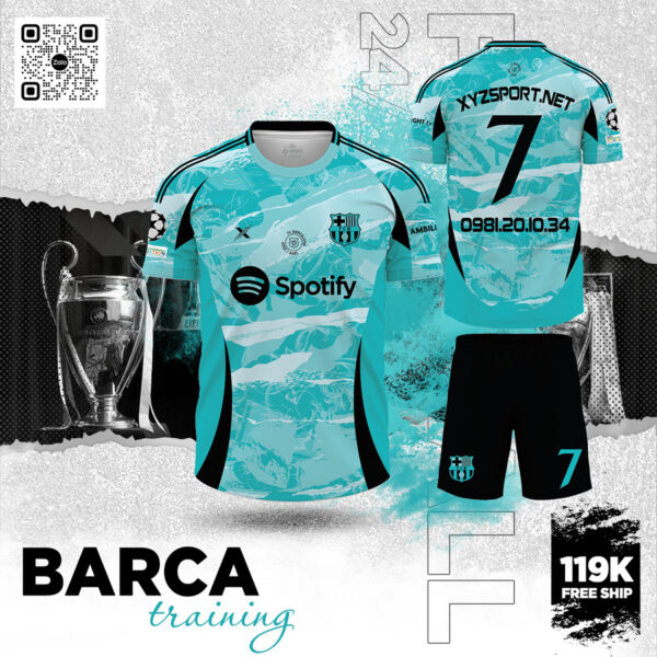 Đồng Phục Tập Luyện Barca Training Màu Xanh Ngọc Thể Thao Cá Tính