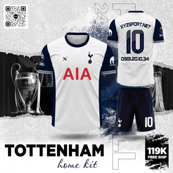 Mẫu Áo Đấu Tottenham Home Kit 2025 Màu Trắng Chính Hãng