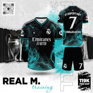 REAL MADRID TRAINING 2025 Màu Đen Huyền Bí Sức Mạnh Rồng Xanh