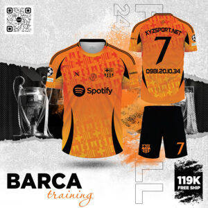 Áo Đấu Barca Training Cam Phối Đen - Năng Động Và Cá Tính