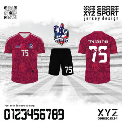 Mẫu Thiết Kế Áo Đấu USTH FC Màu Đỏ Đô Thiết Kế Graffiti Năng Động