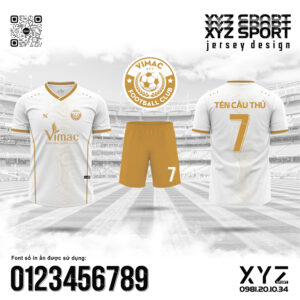 Demo Áo Đấu VIMAC FC Màu Trắng Phối Vàng Đồng – Thiết Kế Thể Thao Đẳng Cấp Từ XYZ Sport