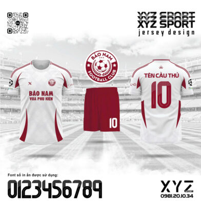 Áo Đấu Demo Thiết Kế Bảo Nam Màu Trắng Phối Đỏ Đô Năng Động Cá Tính