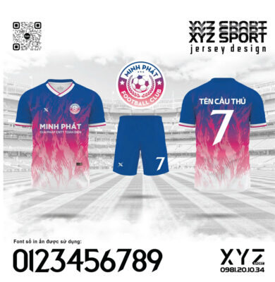 Demo Mẫu Áo Đấu Minh Phát Màu Xanh Bích Phối Hồng Gradient Năng Động