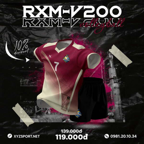 RXM-V200 Màu Đỏ Đô – Bộ Quần Áo Bóng Chuyền Năng Động, Cá Tính