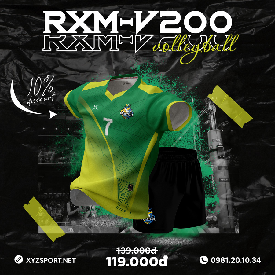 Áo Bóng Chuyền RXM-V200 - Màu Xanh Két Phối Xanh Chuối