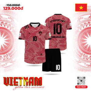 Áo Bóng Đá Đỏ Đậm Vietnam Golden Star Warriors - Thiết Kế Rồng Trắng Nổi Bật