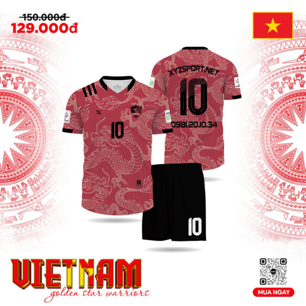 Áo Bóng Đá Đỏ Đậm Vietnam Golden Star Warriors - Thiết Kế Rồng Trắng Nổi Bật