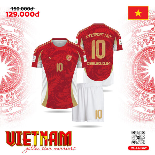 Bộ Quần Áo Thể Thao Đội Tuyển Việt Nam Màu Đỏ Họa Tiết Rồng Nổi Bật