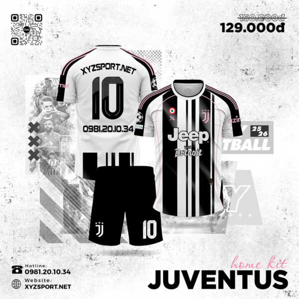 Áo Juventus Sân Nhà 25-26 | Trắng Đen Viền Hồng Pastel