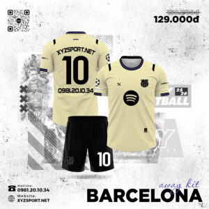 Áo Đá Banh Barcelona Away 25/26 Vàng Kem - Thiết Kế Body Fit, Co Giãn Thoáng Khí
