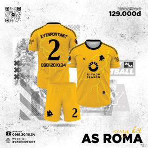 Bộ Quần Áo Bóng Đá AS Roma Away 2025-26 Màu Vàng Nổi Bật, Thiết Kế Chuyên Nghiệp