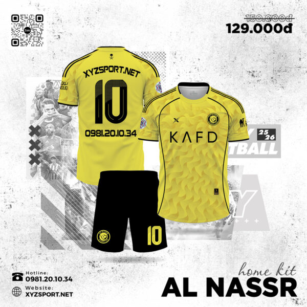 Bộ Quần Áo Bóng Đá Al Nassr Home Kit 25/26 Màu Vàng Chanh Quyền Uy