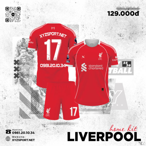 Quần Áo Liverpool Home Kit 2025/2026 Màu Đỏ Truyền Thống