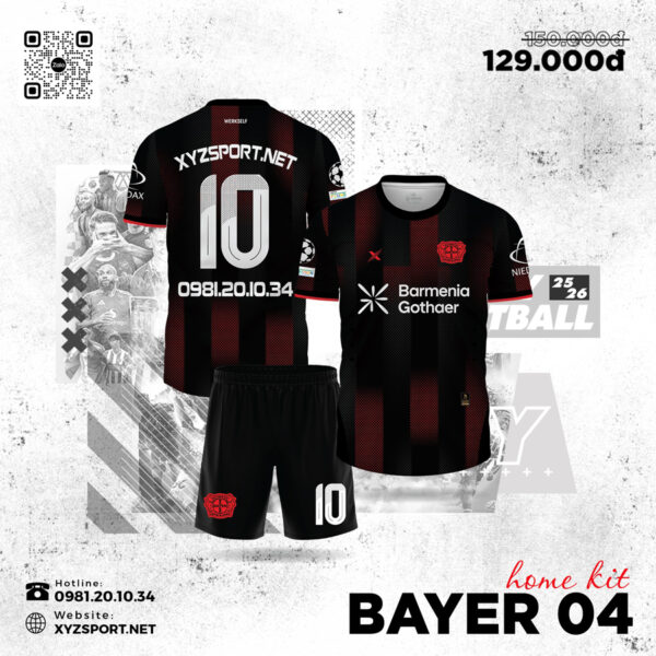 Bayer 04 Home Kit 25/26 Màu Đen Đỏ Cá Tính, Phong Cách Thể Thao