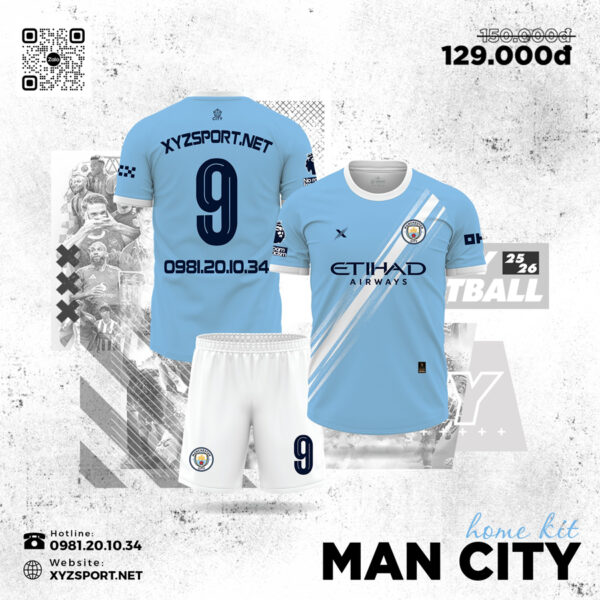 Áo Đấu Manchester City 25/26 Màu Xanh MC Mới Nhất