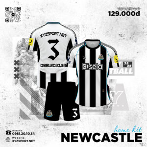 Bộ Quần Áo Bóng Đá Newcastle United Sân Nhà (Home Kit 25-26) Màu Đen Trắng