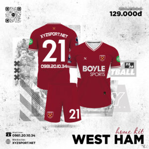 Mẫu Áo Bóng Đá West Ham 2025-2026 Sân Nhà Màu Đỏ Đô