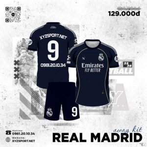 Real Madrid Away Kit 2025/26 – Xanh Navy Sẫm Năng Động