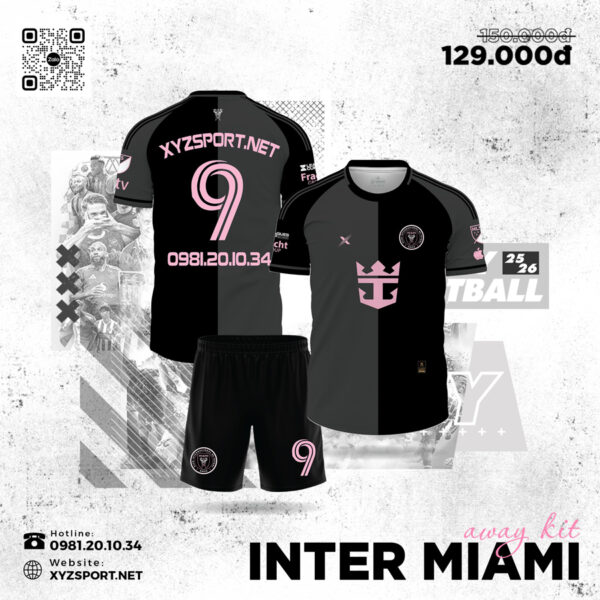 Sét Áo Đấu Inter Miami Away Kit Mùa 2025/2026 Màu Đen Huyền Bí