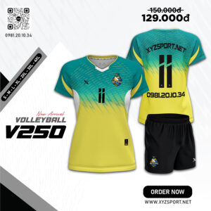Áo Bóng Chuyền V250 Màu Xanh Ngọc Phối Vàng Nổi Bật