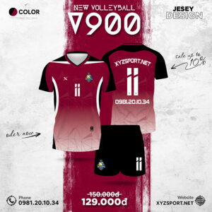 Mẫu Đồng Phục Bóng Chuyền V900 Màu Đỏ Đô Sang Trọng