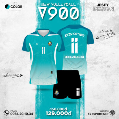 Bộ Quần Áo Bóng Chuyền Nam - Nữ V900 Màu Xanh Ngọc Hiện Đại