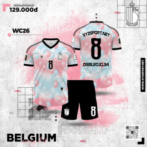 Áo Đá Bóng BELGICA 2026 Away Màu Xanh Ngọc Phối Hồng Nhạt