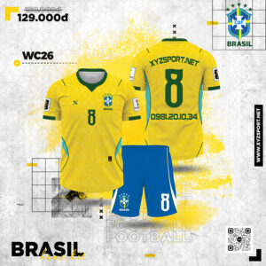Áo Bóng Đá Brasil World Cup 2026 Vàng Rực Rỡ – Đẳng Cấp Chuẩn Đội Tuyển CBF