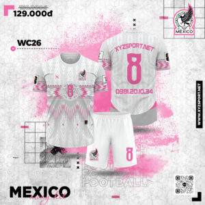 Thiết Kế Áo Đấu Mexico WC26 Màu Trắng Hồng – Phong Cách Thổ Cẩm Độc Đáo